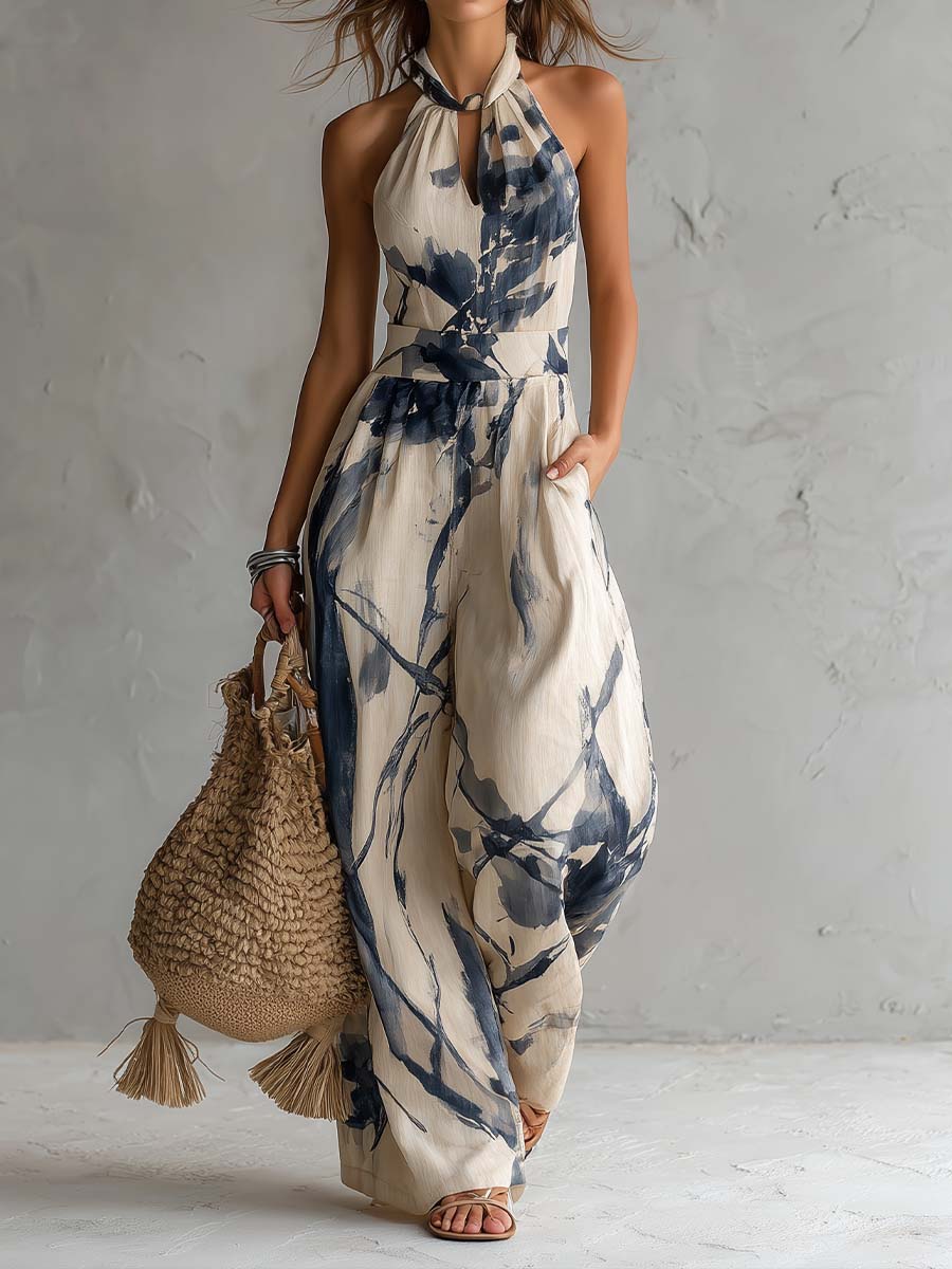 MARCO & BIANCA MILANO | TUTA A SCOLLO HALTER STAMPA INCHIOSTRO DONNA