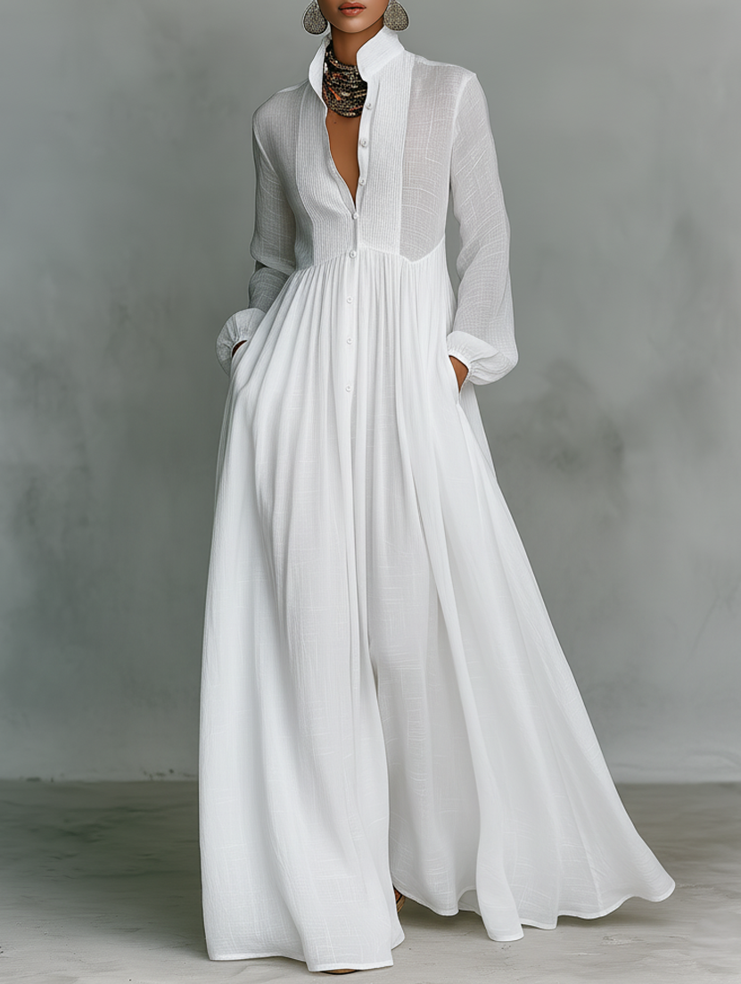 Selena | Abito Maxi con Bottoni Frontali Fluido