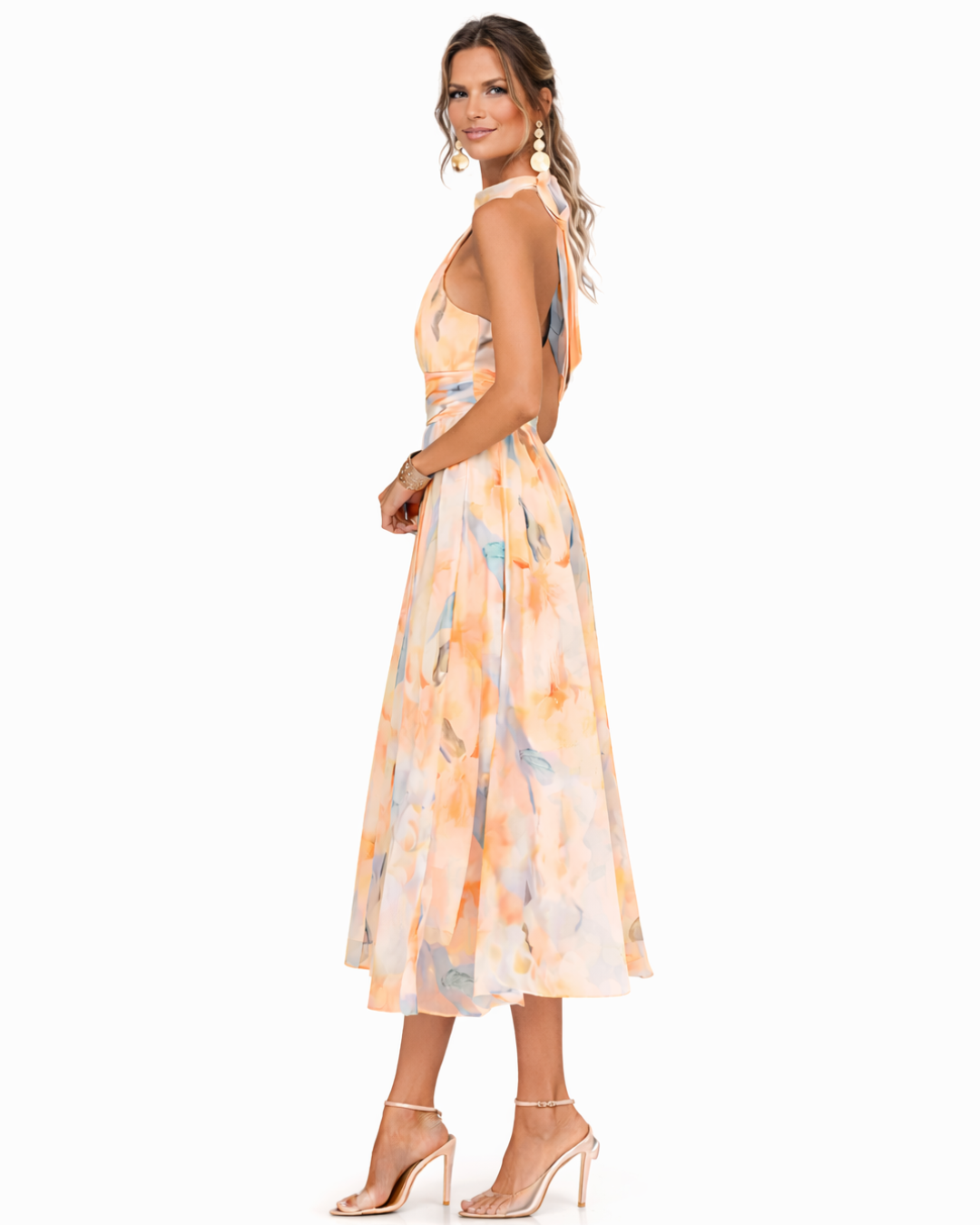 MARCO & BIANCA MILANO | AURORA ABITO CON SCOLLO HALTER E STAMPA ACQUERELLO DONNA