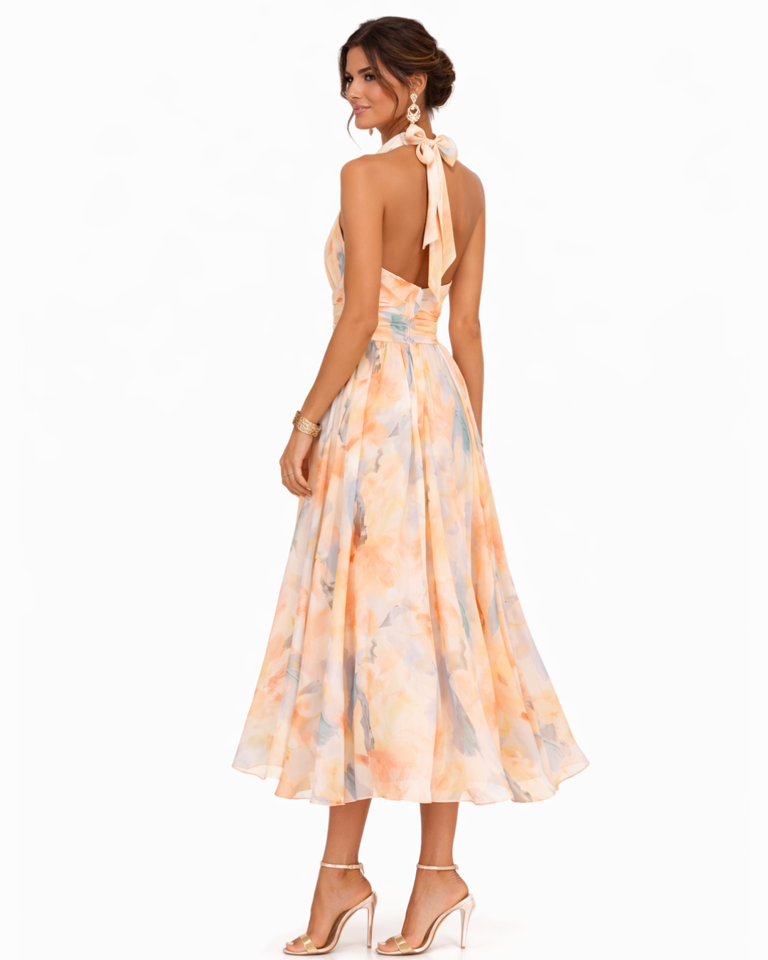 MARCO & BIANCA MILANO | AURORA ABITO CON SCOLLO HALTER E STAMPA ACQUERELLO DONNA