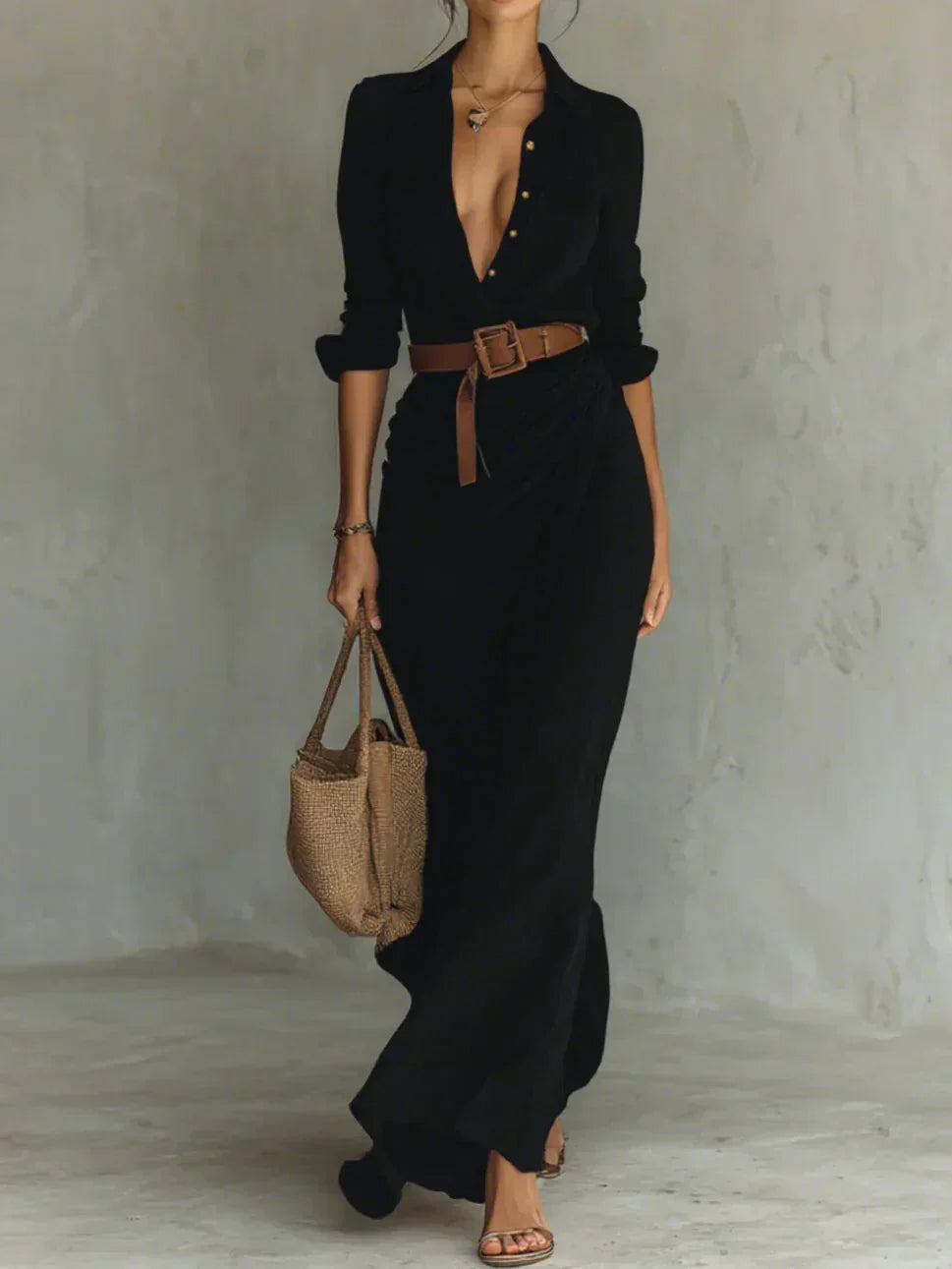 MARCO & BIANCA MILANO | CAMILLE MAXI ABITO CON REVER E CINTURA IN VITA DONNA