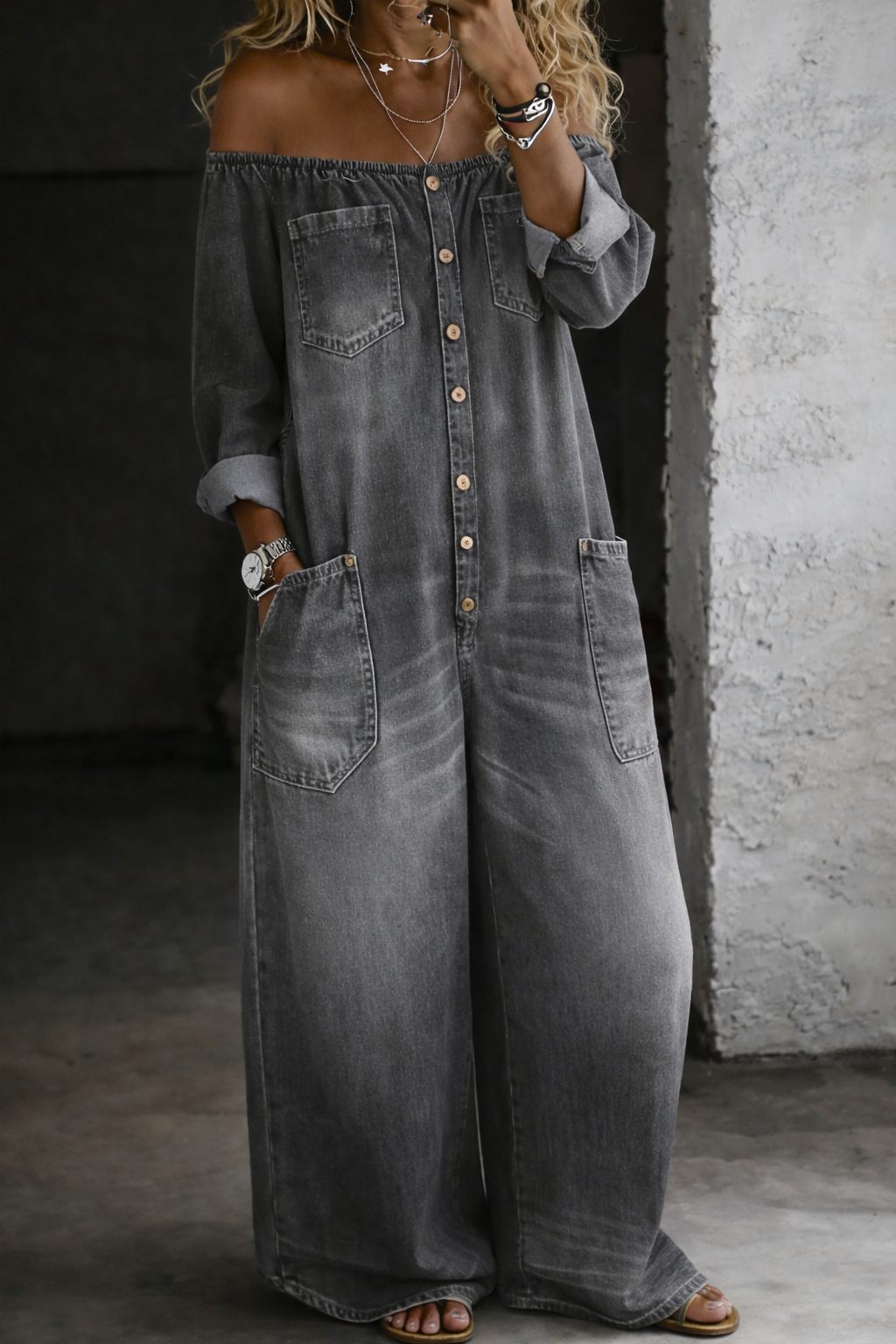 MARCO & BIANCA MILANO | ELENA TUTA IN DENIM CON SPALLE SCOPERTE DONNA