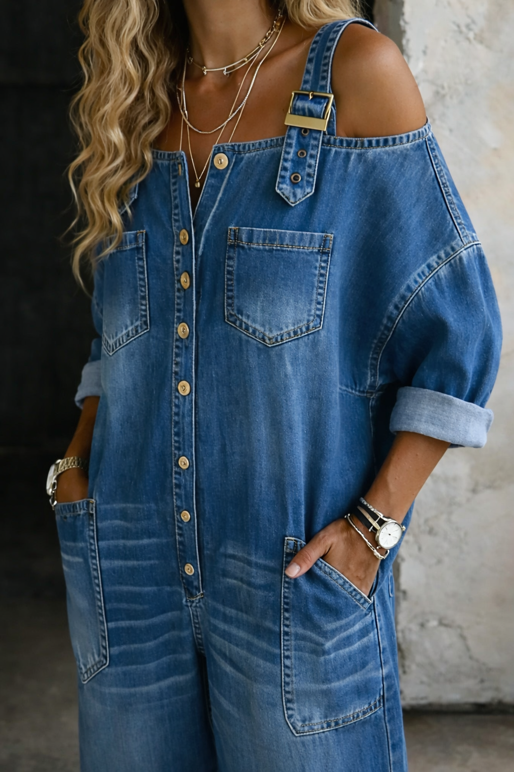 MARCO & BIANCA MILANO | SOPHIA TUTA IN DENIM CON SPALLE SCOPERTE DONNA