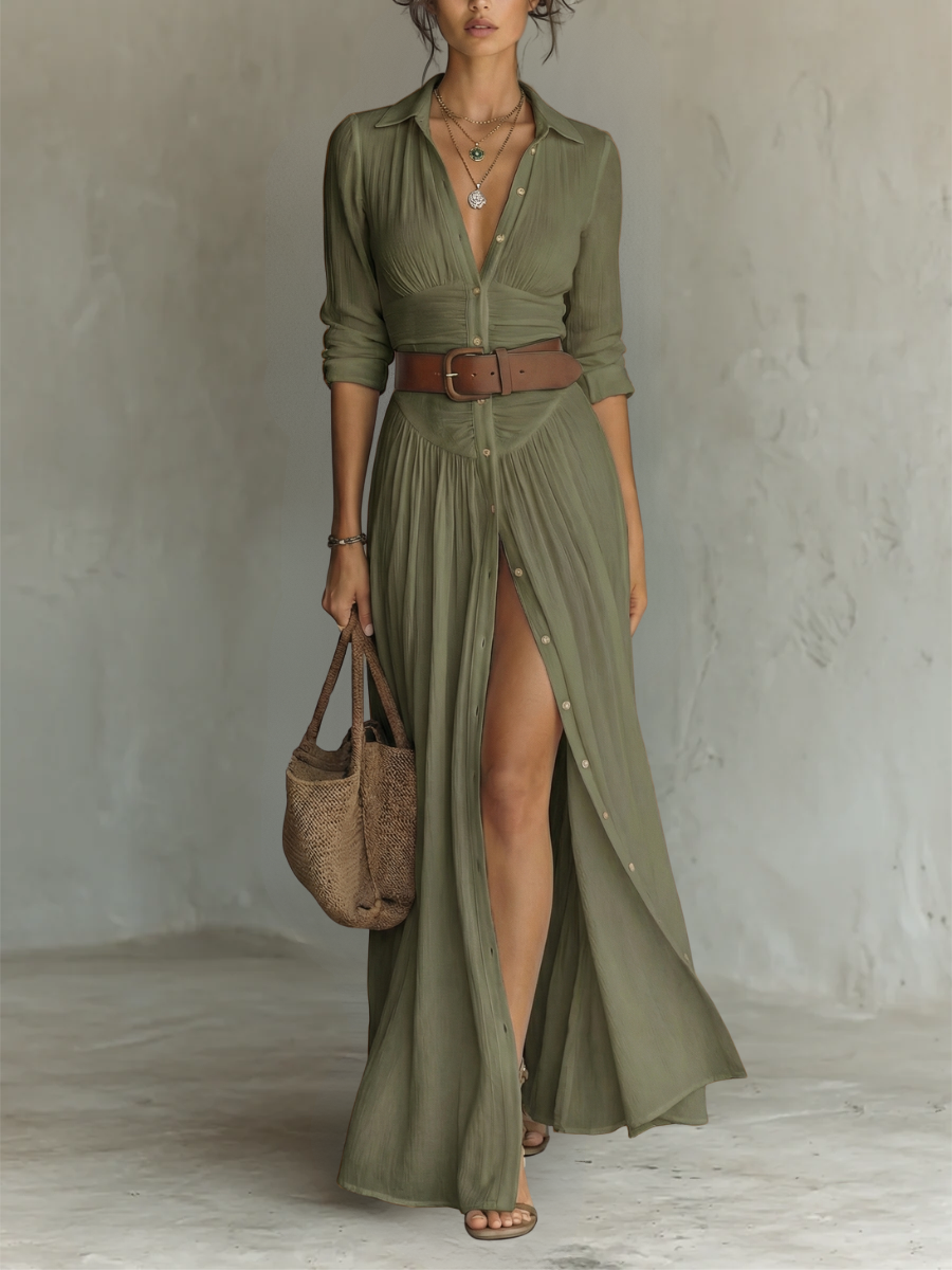 MARCO & BIANCA MILANO | ALMA ABITO MAXI FLUIDO COLLO REVER MANICHE LUNGHE DONNA
