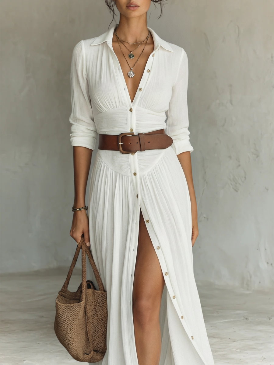 MARCO & BIANCA MILANO | ALMA ABITO MAXI FLUIDO COLLO REVER MANICHE LUNGHE DONNA