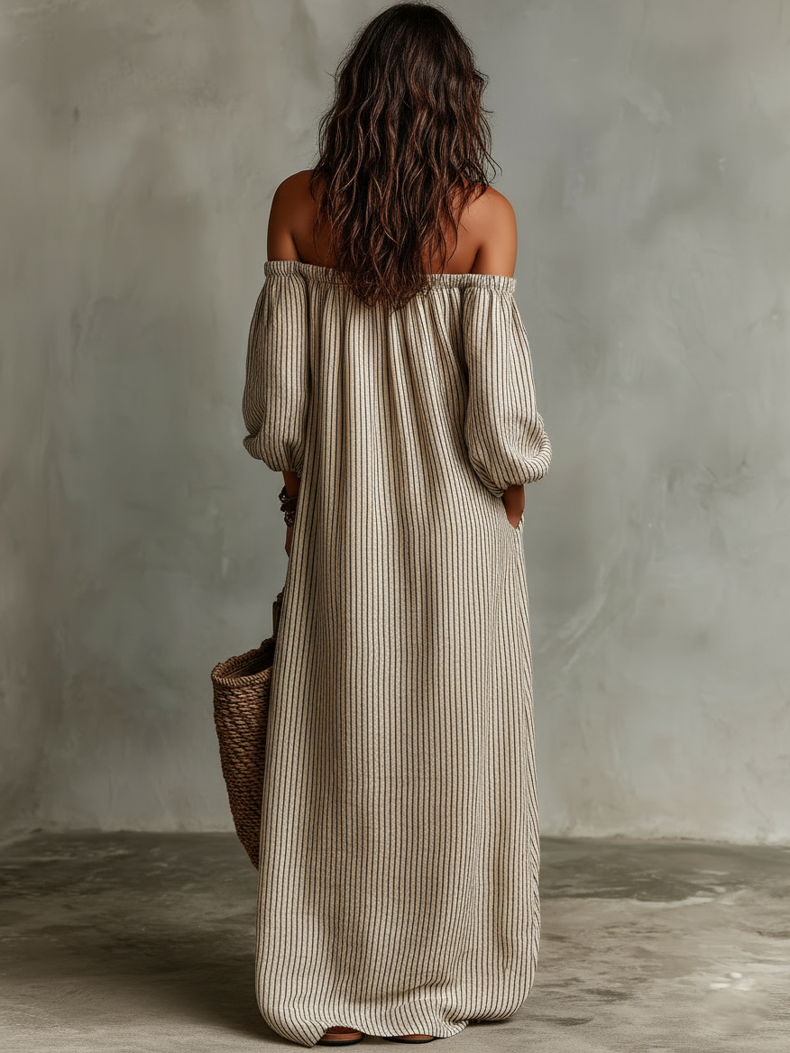 MARCO & BIANCA MILANO | CARMEN ABITO LUNGO IN COTONE E LINO OFF-SHOULDER DONNA