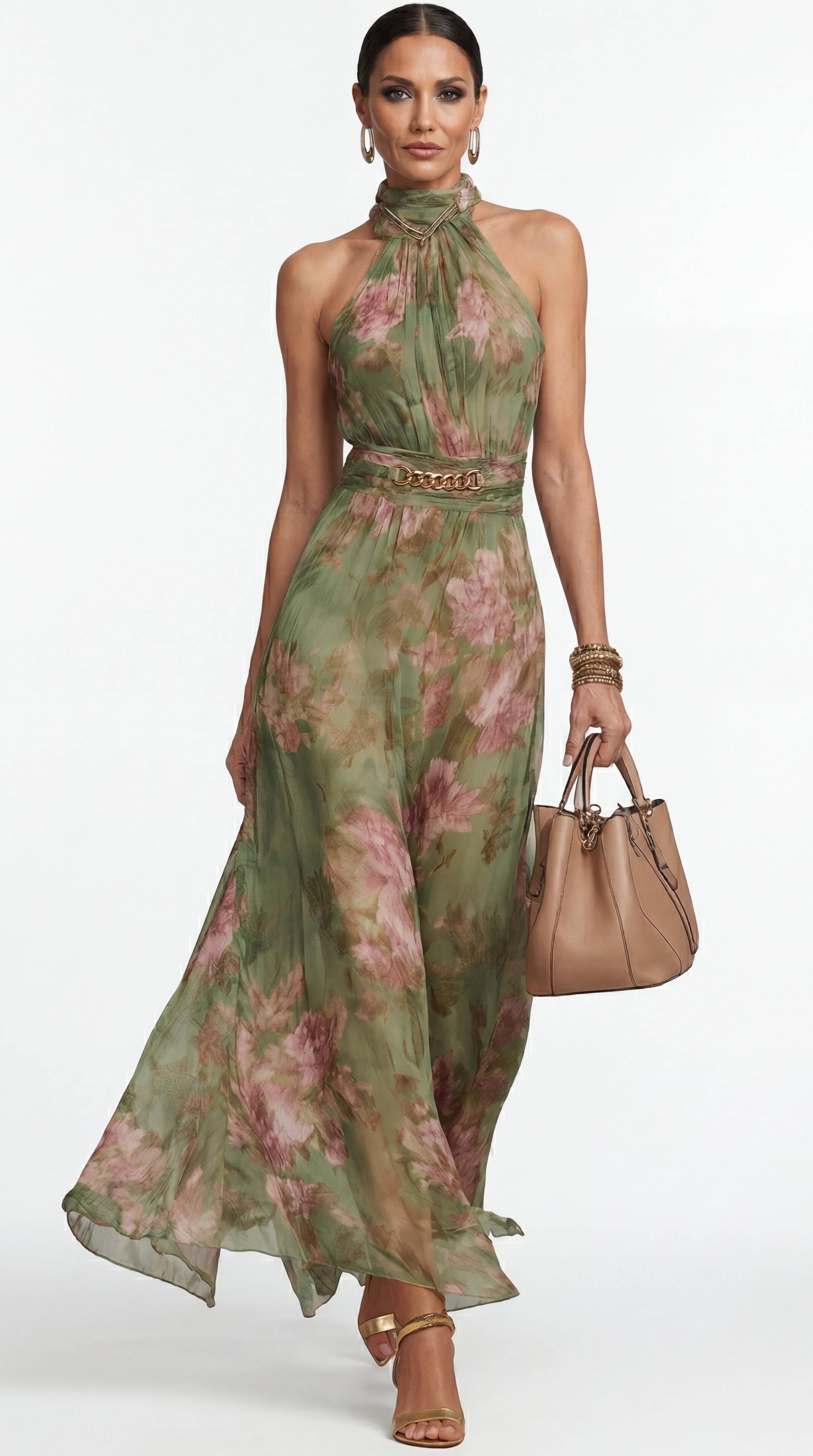 Livia™ | Elegante abito maxi halter floreale