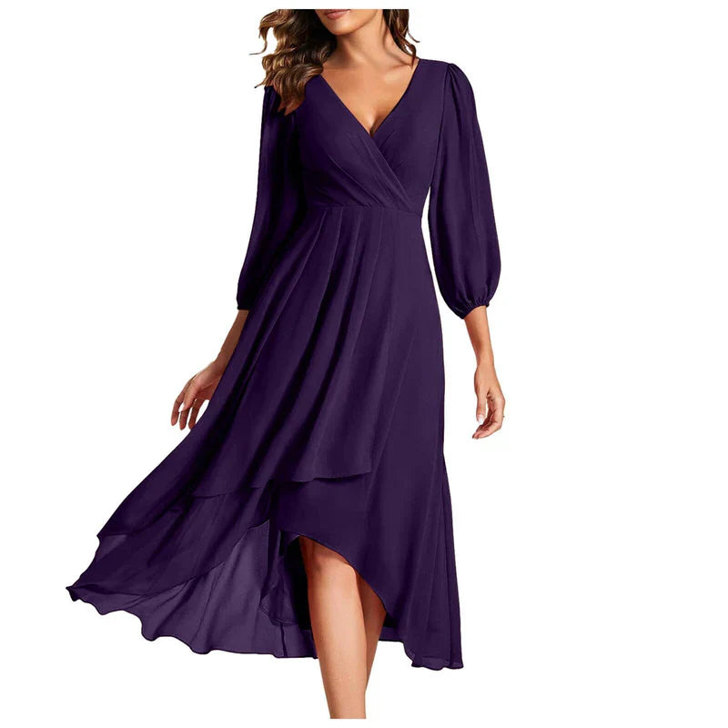 VITTORIA | Elegantes Kleid mit asymmetrischem Saum und fließenden Ärmeln Raffinierter Look für jeden Anlass