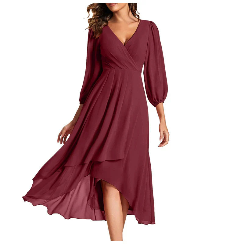 VITTORIA | Elegantes Kleid mit asymmetrischem Saum und fließenden Ärmeln Raffinierter Look für jeden Anlass