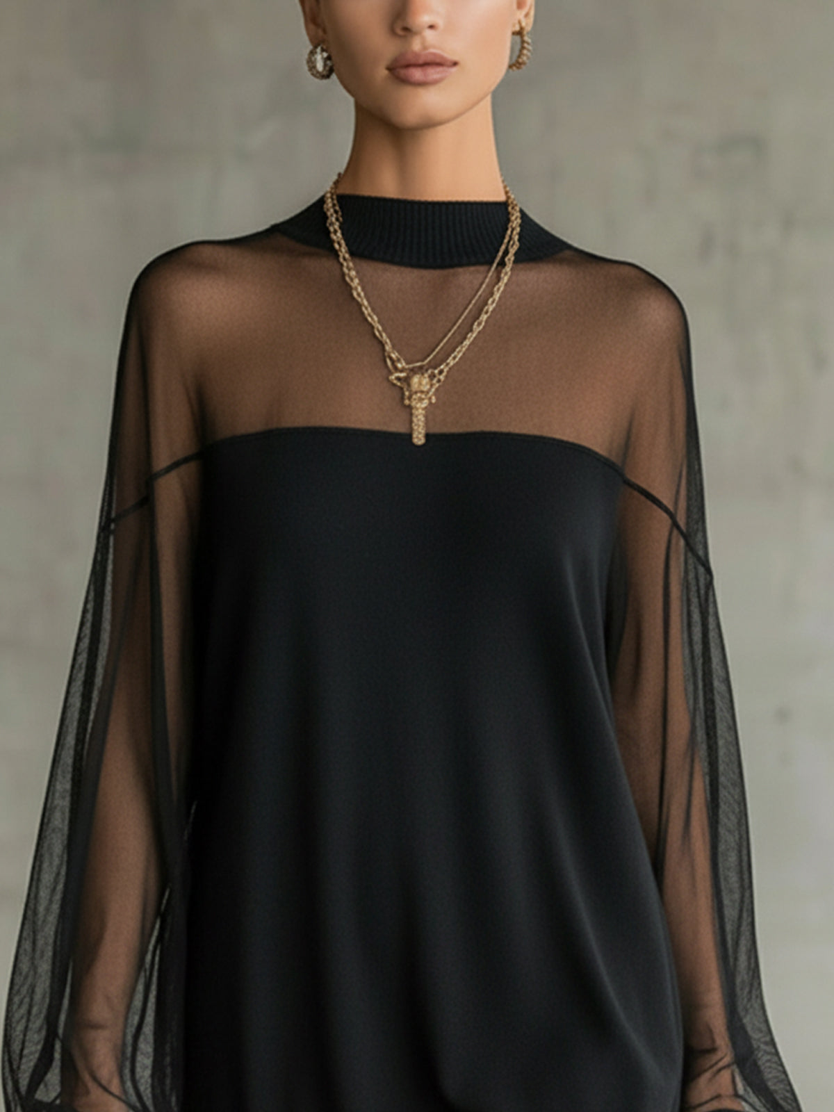 MARCO & BIANCA MILANO | AMÉLIE ELEGANTE MINI ABITO NERO CON MANICHE IN RETE DONNA
