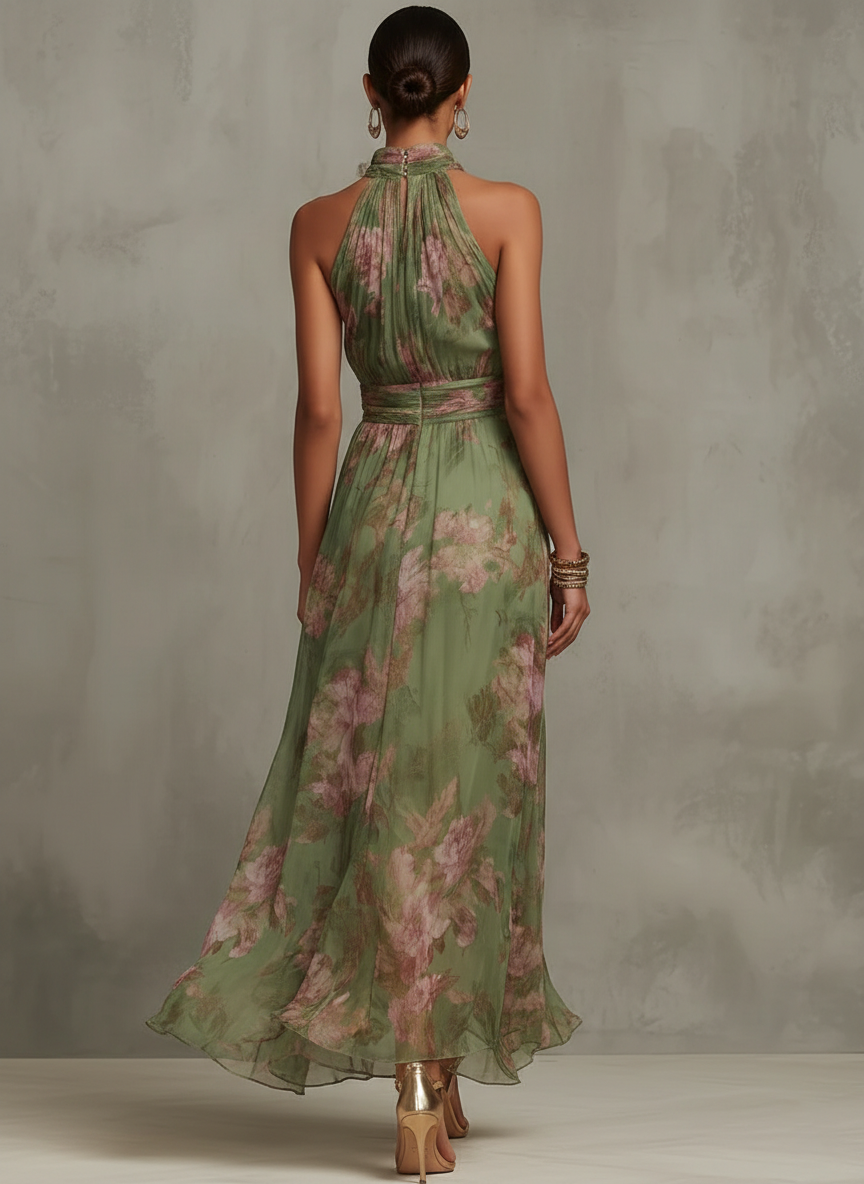 Livia™ | Elegante abito maxi halter floreale