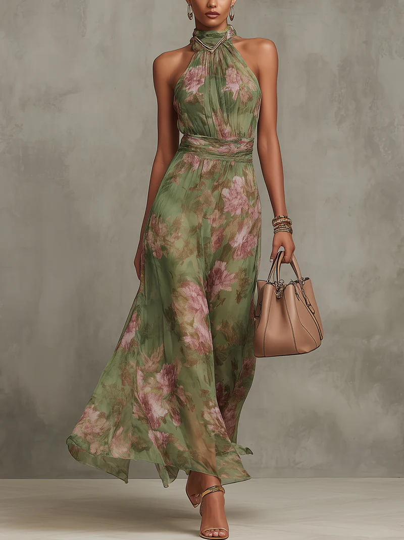 Livia™ | Elegante abito maxi halter floreale