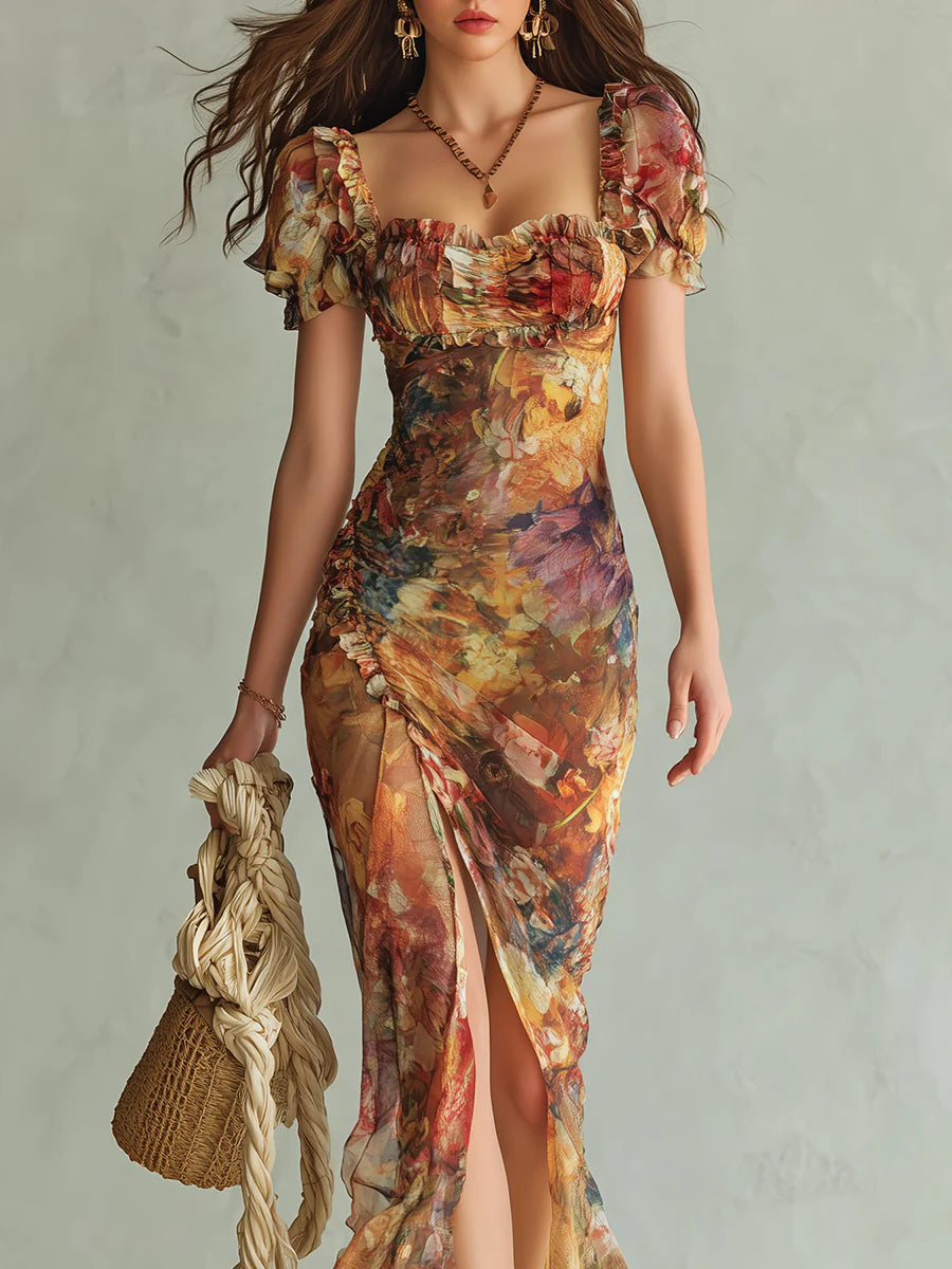 MARCO & BIANCA MILANO | ABITO MAXI IN CHIFFON ARANCIONE BOHÉMIEN DONNA