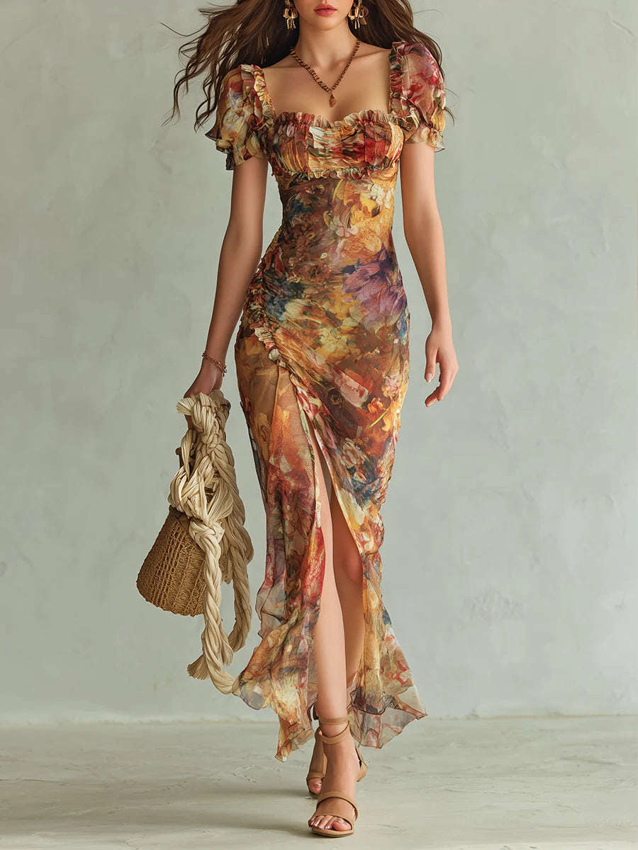 MARCO & BIANCA MILANO | ABITO MAXI IN CHIFFON ARANCIONE BOHÉMIEN DONNA