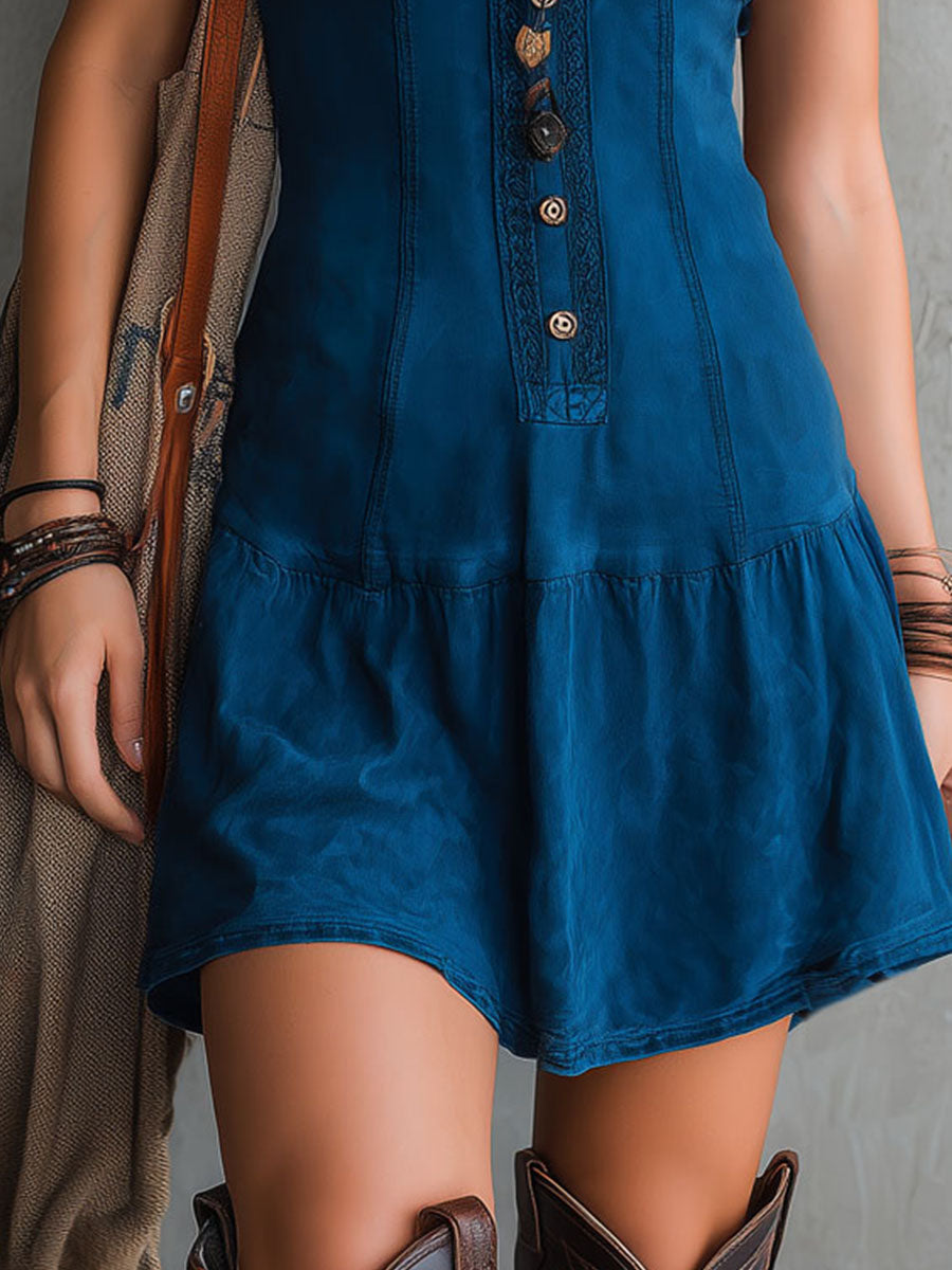 MARCO & BIANCA MILANO | ABITO MINI INDIGO STILE BOHÉMIEN DONNA