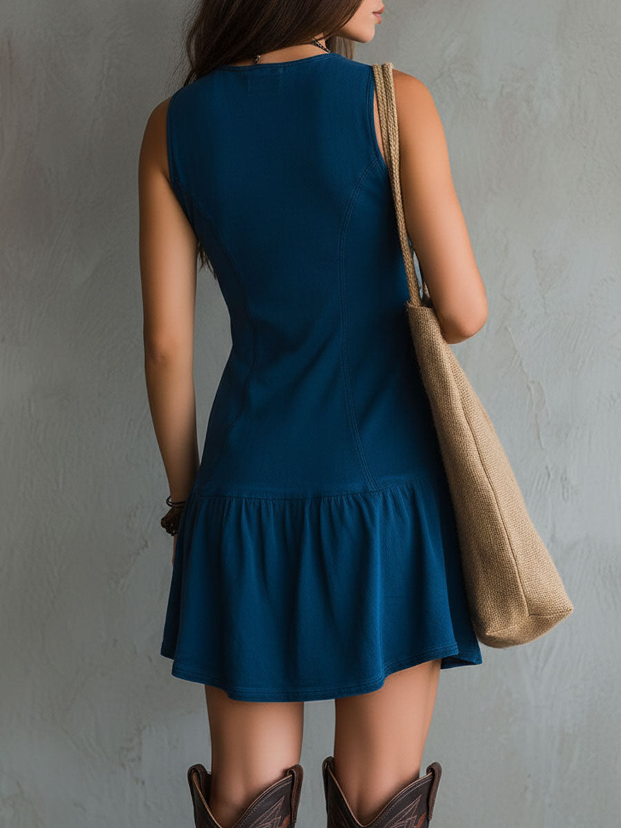 MARCO & BIANCA MILANO | ABITO MINI INDIGO STILE BOHÉMIEN DONNA