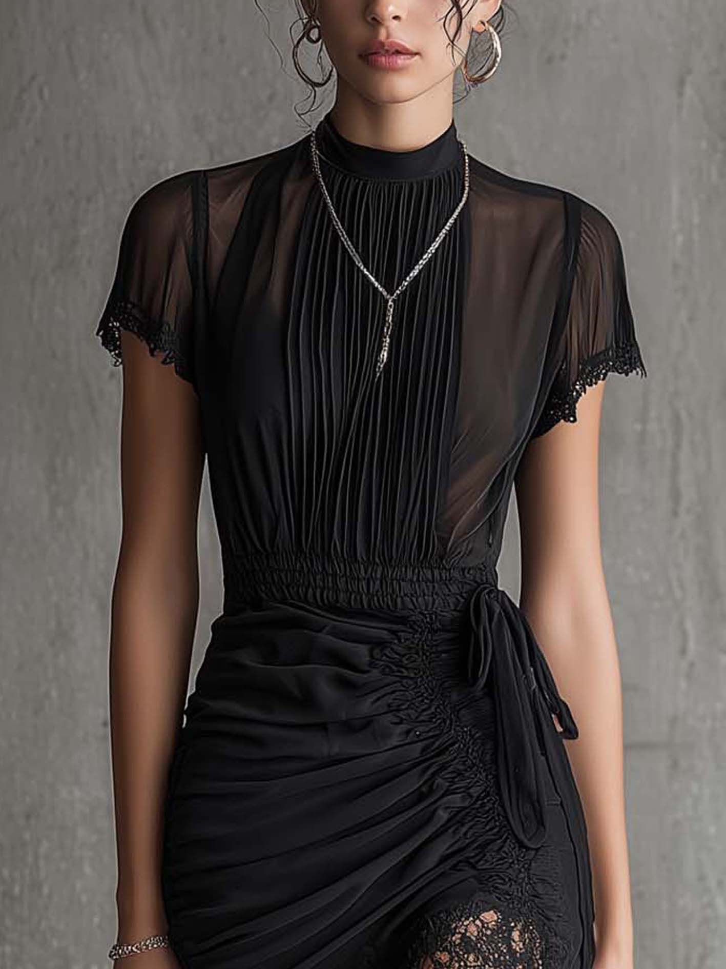 MARCO & BIANCA MILANO | ABITO MINI IN CHIFFON NERO CON PIZZO DONNA