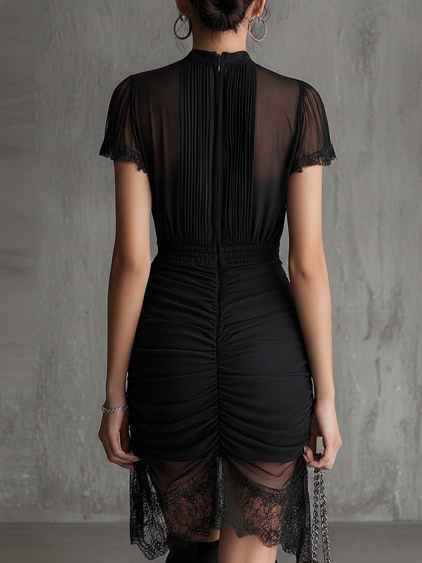 MARCO & BIANCA MILANO | ABITO MINI IN CHIFFON NERO CON PIZZO DONNA