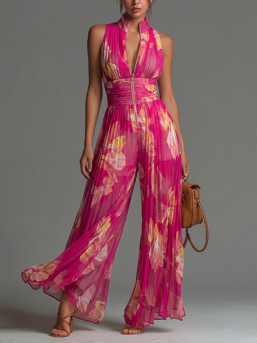 MARCO & BIANCA MILANO | TUTA FUCSIA FLOREALE PLISSETTATA DONNA