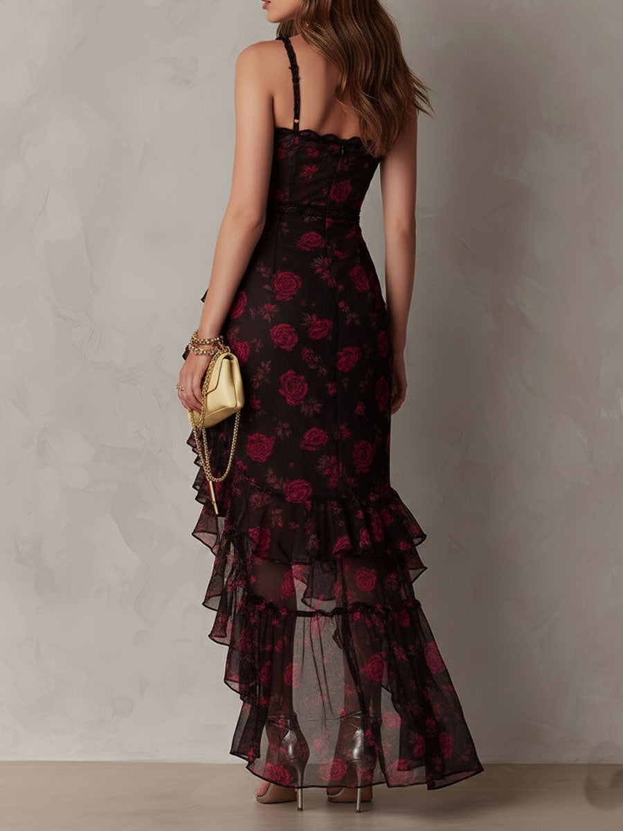 MARCO & BIANCA MILANO | ABITO CHIC NERO E ROSSO CON FIORI DONNA