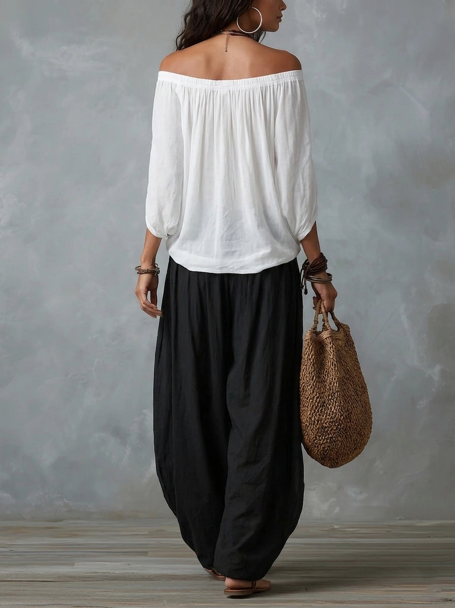 MARCO & BIANCA MILANO | COMPLETO TOP BIANCO E PANTALONI LANTERN DONNA