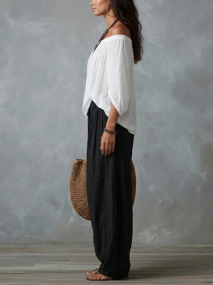 MARCO & BIANCA MILANO | COMPLETO TOP BIANCO E PANTALONI LANTERN DONNA
