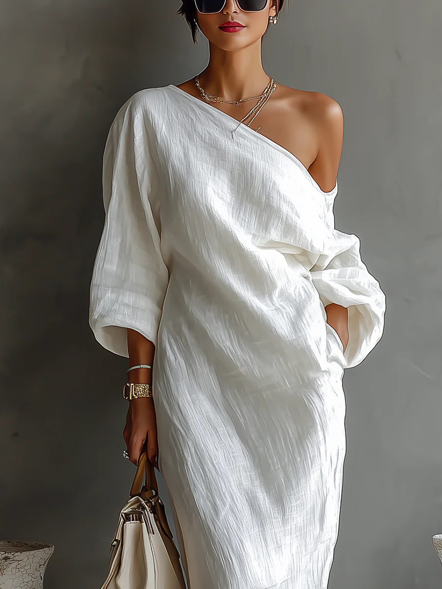 MARCO & BIANCA MILANO | ELISE ELEGANTE ABITO MAXI A SPALLA UNICA IN BIANCO DONNA