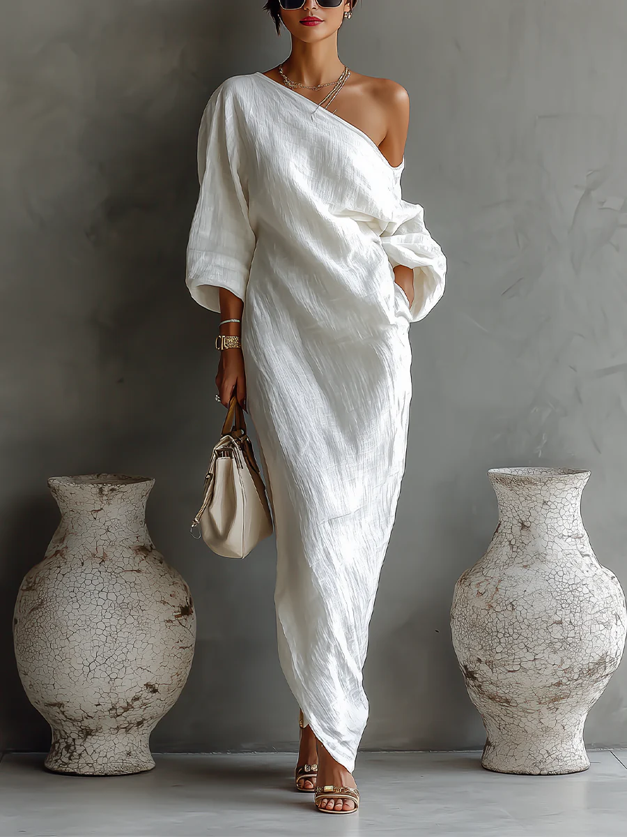 MARCO & BIANCA MILANO | ELISE ELEGANTE ABITO MAXI A SPALLA UNICA IN BIANCO DONNA