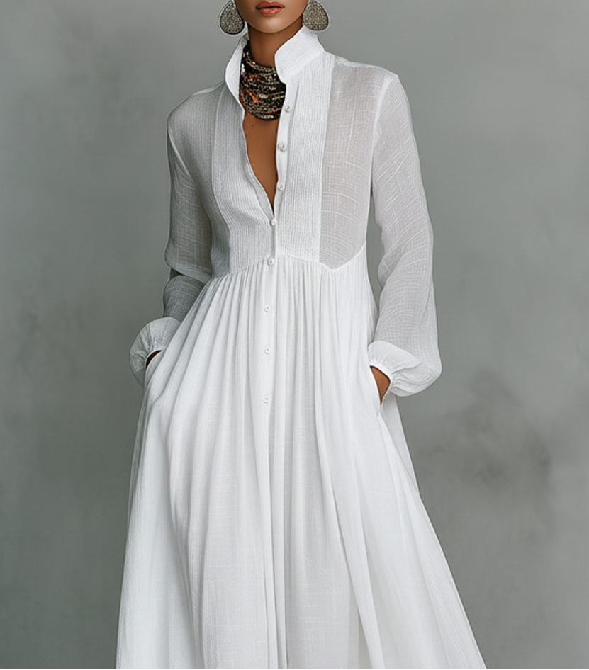 Selena | Abito Maxi con Bottoni Frontali Fluido