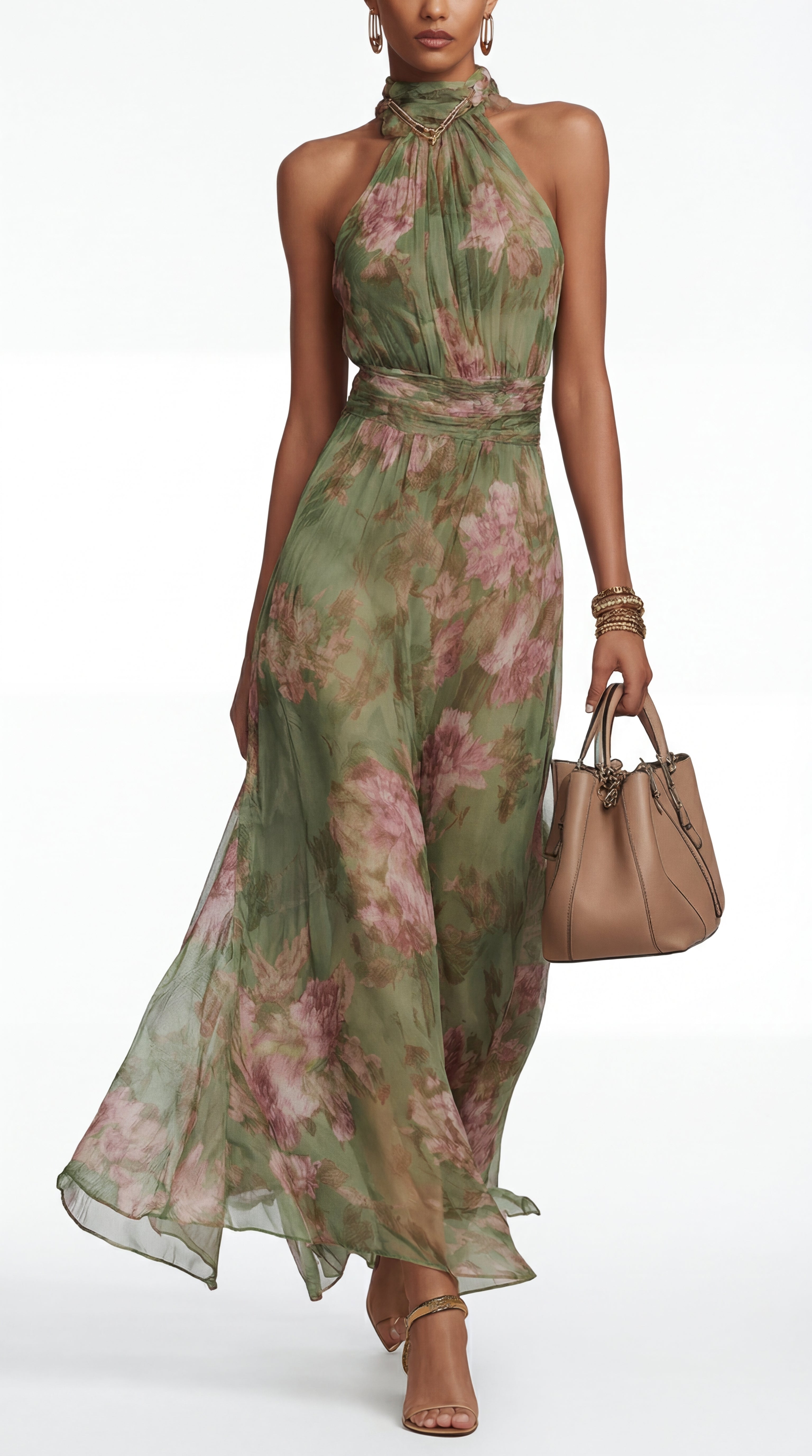 Livia™ | Elegante abito maxi halter floreale