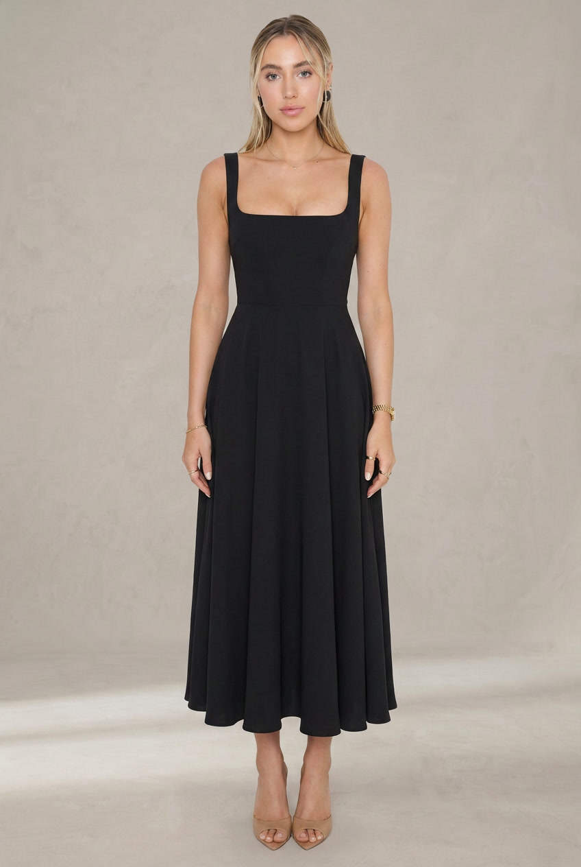 Grace | Abito midi fluido con scollo quadrato