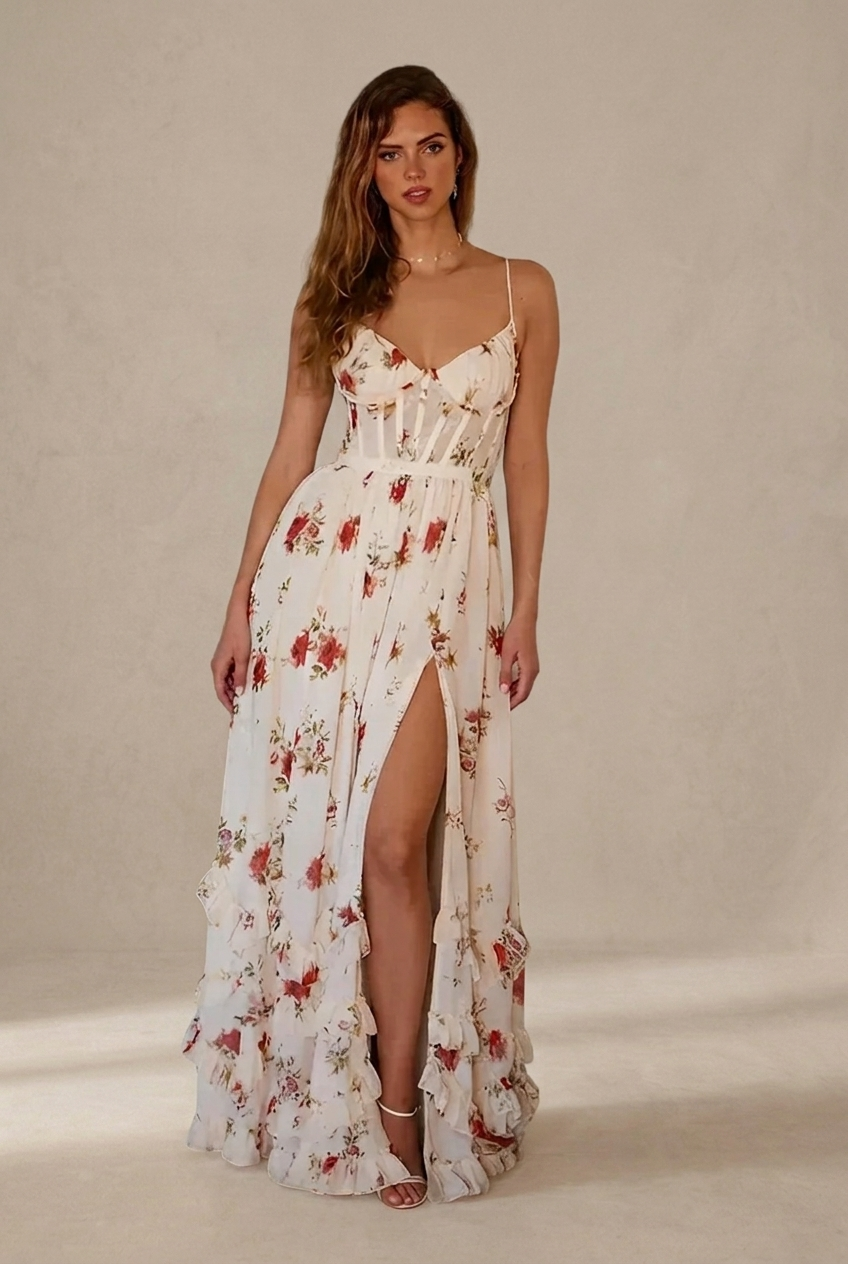 MARCO & BIANCA MILANO | PAOLA ABITO FLOREALE ROMANTICO CON SCOLLO A V DONNA