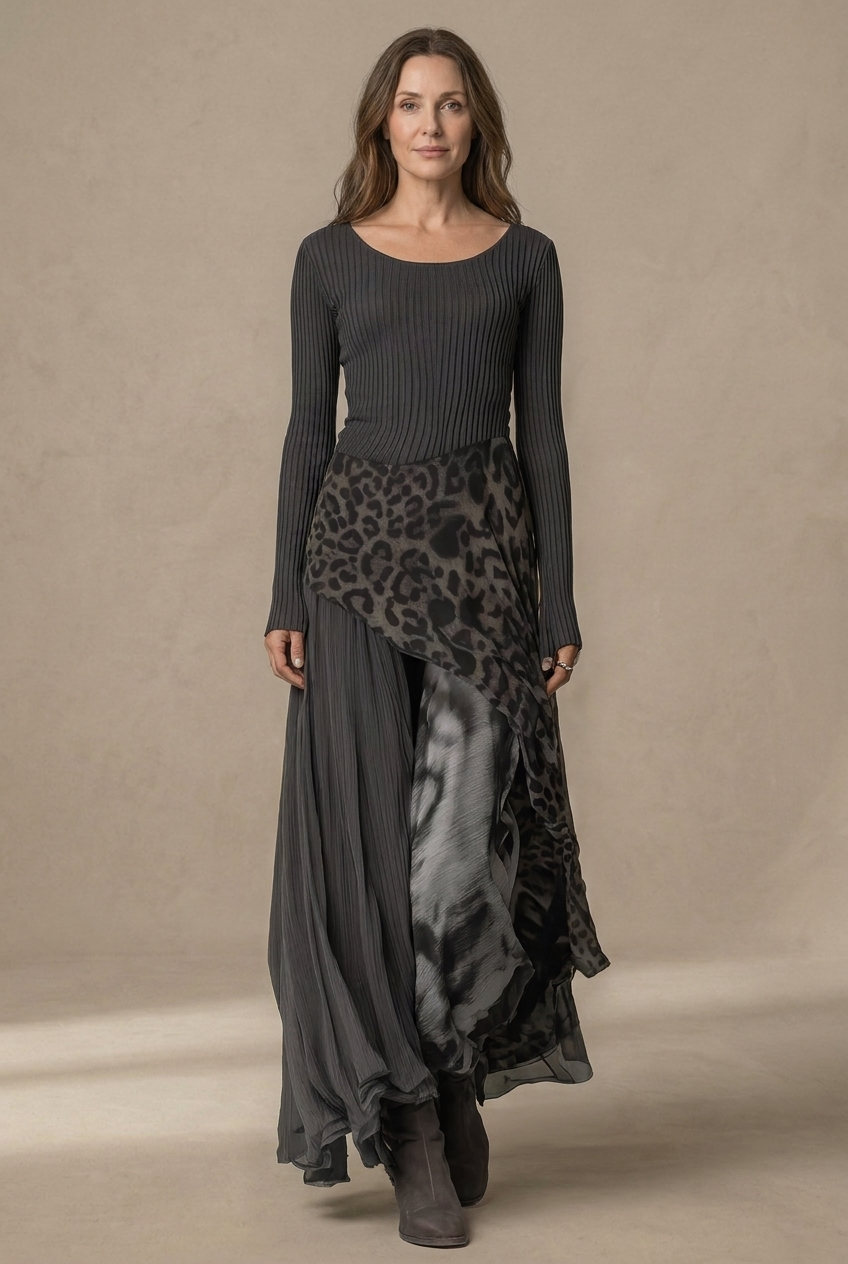 Bárbara | Abito maxi bohémien con stampa animalier