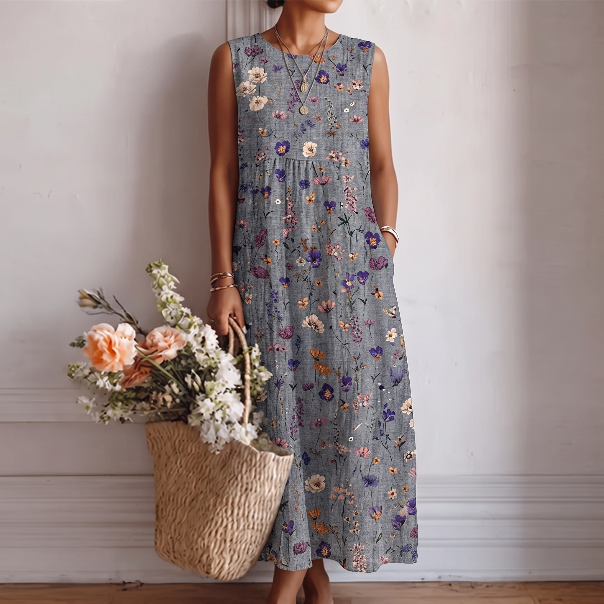 MARCO & BIANCA MILANO | ABITO MIDI STAMPATO QUOTIDIANO DONNA