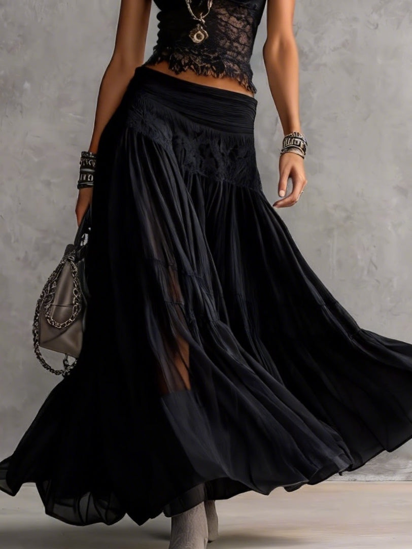 MARCO & BIANCA MILANO | COMPLETO NERO IN PIZZO CON GONNA PLISSETTATA DONNA