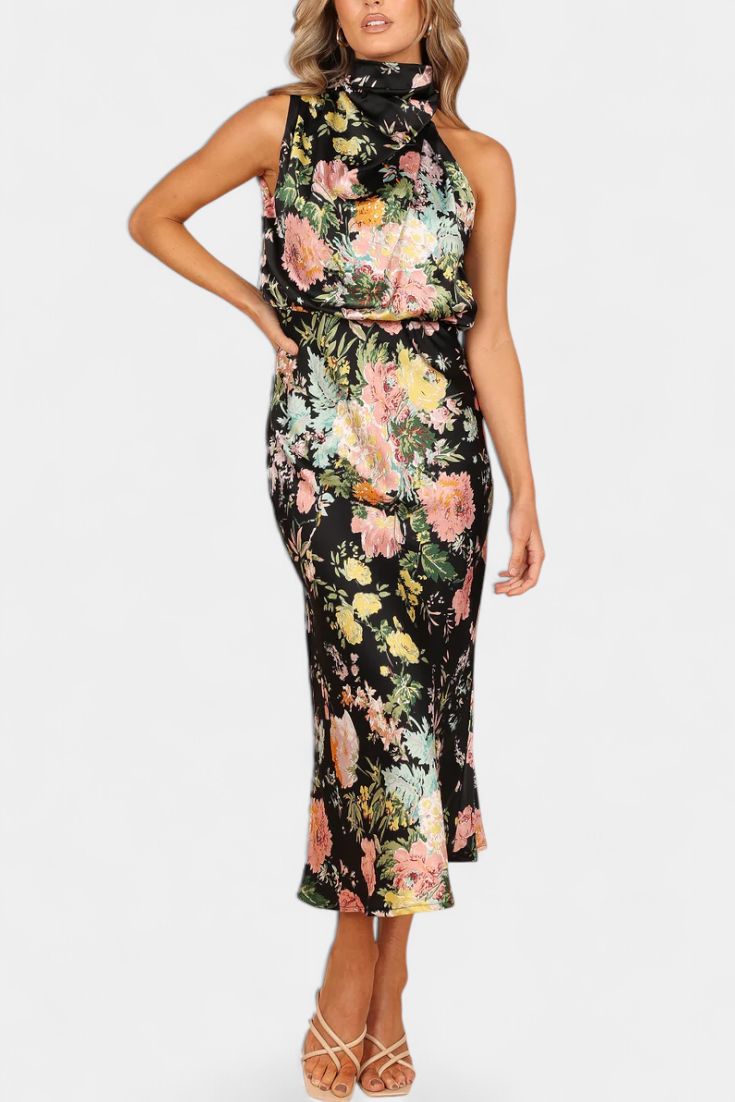 Lisa | Maxi Abito Floreale con Collo all'Americana