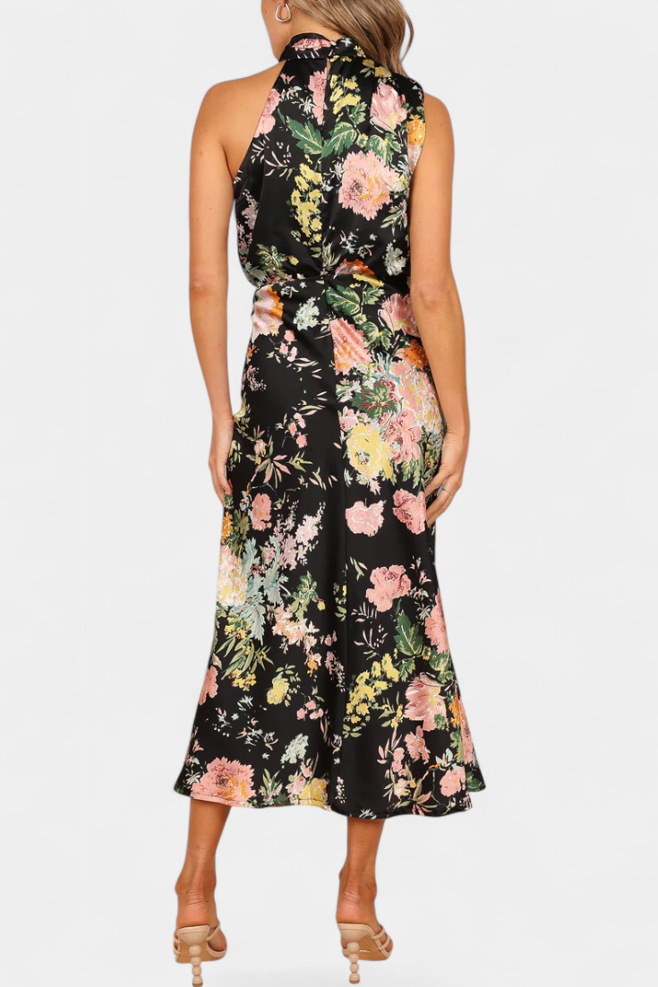 Lisa | Maxi Abito Floreale con Collo all'Americana