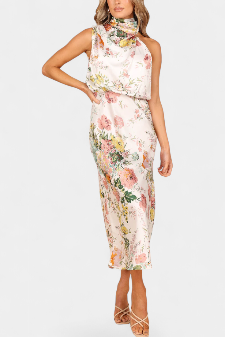 Lisa | Maxi Abito Floreale con Collo all'Americana