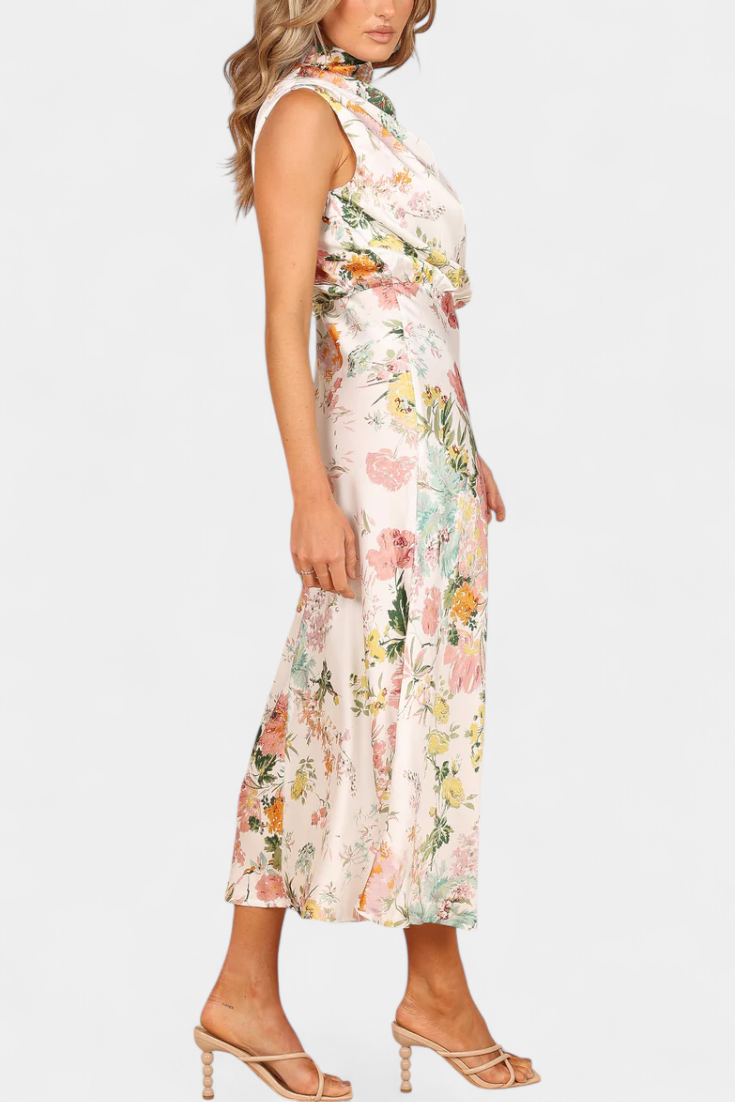 Lisa | Maxi Abito Floreale con Collo all'Americana