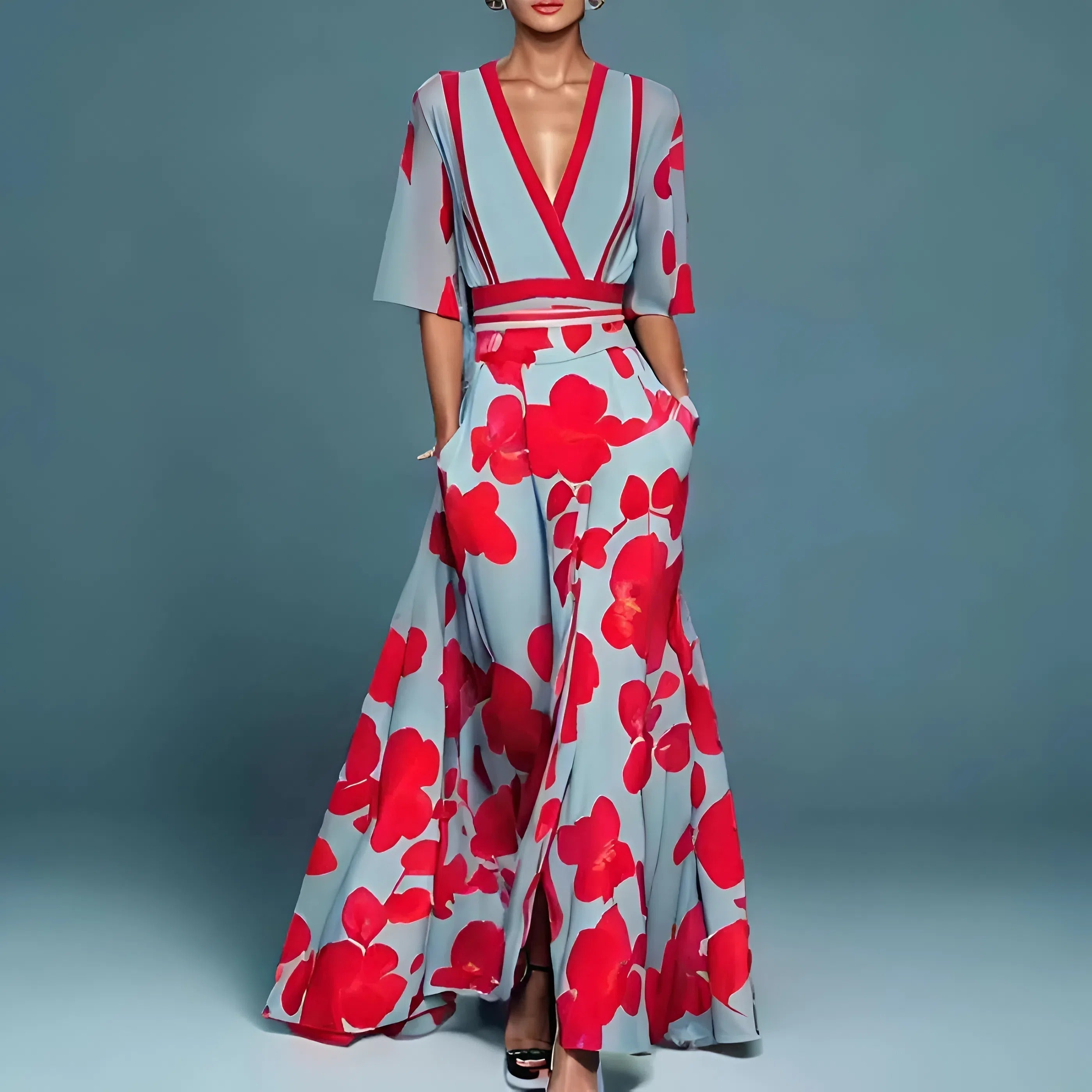 Valentina | Elegante Abito Lungo con Scollo Profondo
