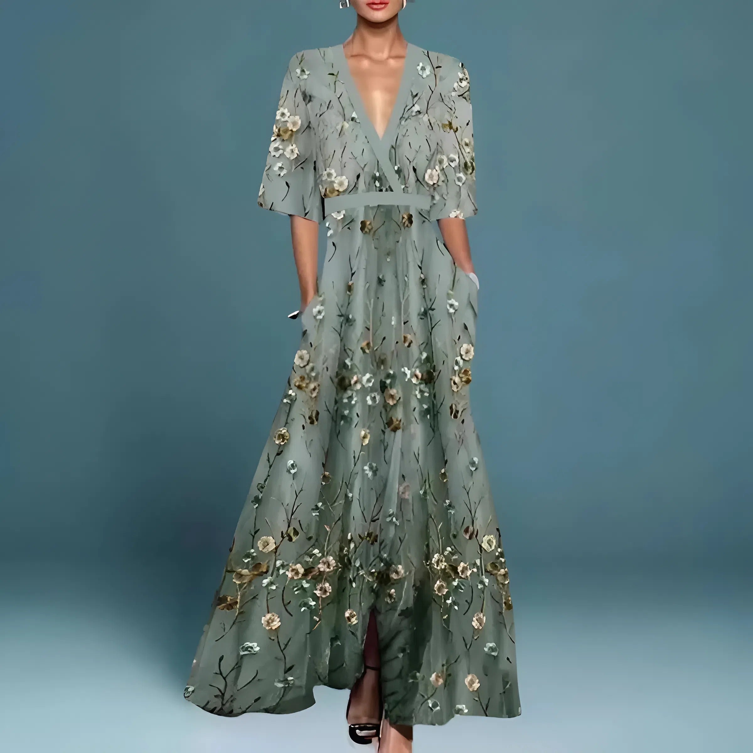 Valentina | Elegante Abito Lungo con Scollo Profondo