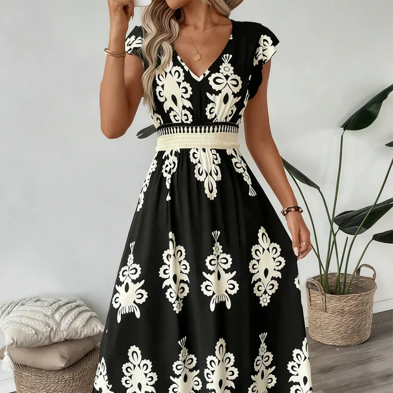 Candela | Abito maxi barocco con scollo a V