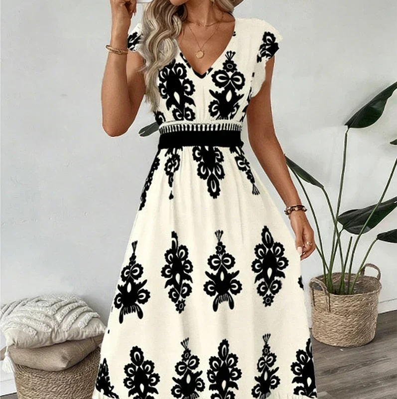 Candela | Abito maxi barocco con scollo a V