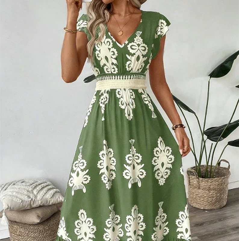 Candela | Abito maxi barocco con scollo a V