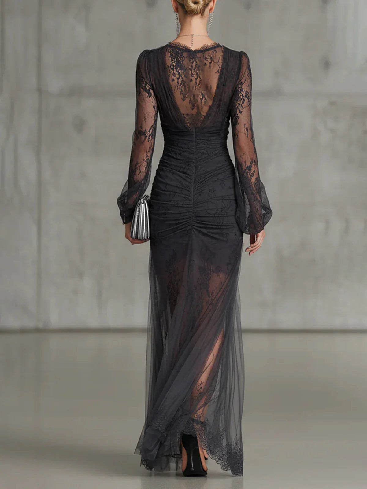 MARCO & BIANCA MILANO | ABITO MAXI IN PIZZO GRIGIO SCURO DONNA