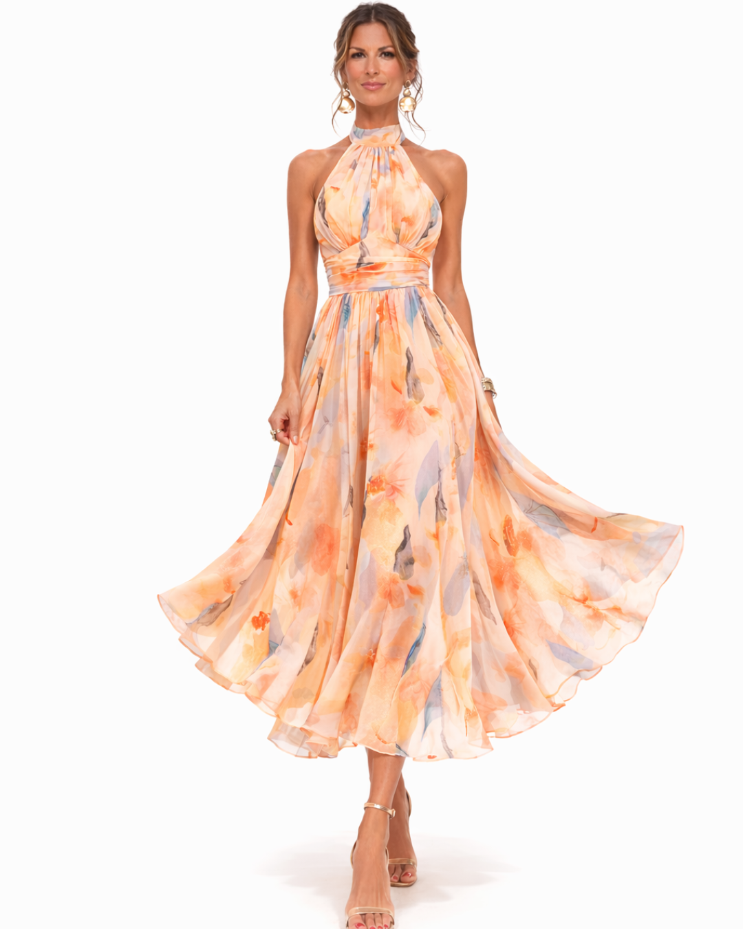 MARCO & BIANCA MILANO | AURORA ABITO CON SCOLLO HALTER E STAMPA ACQUERELLO DONNA