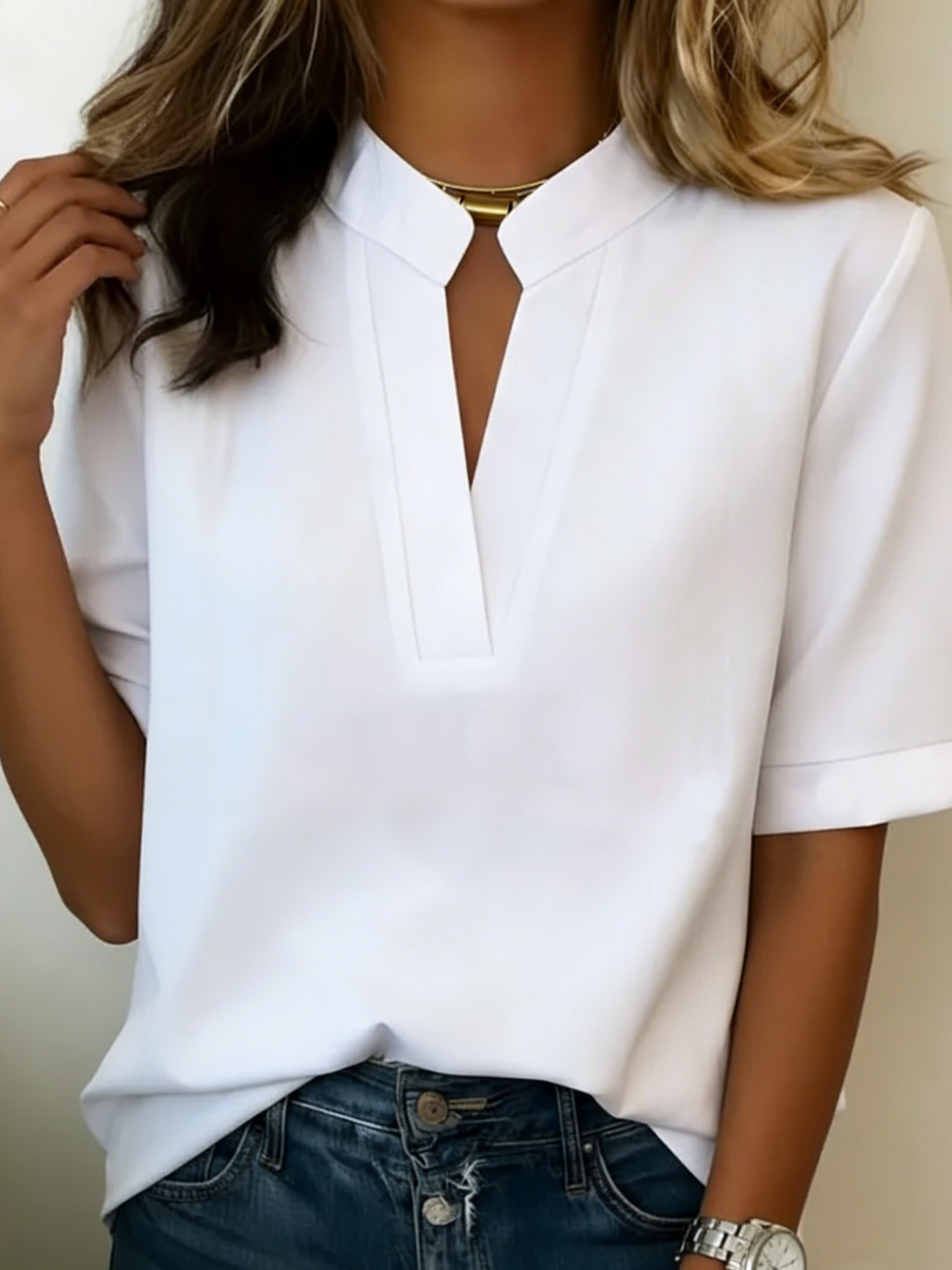 MARCO & BIANCA MILANO | BLUSA CHIC CON SCOLLO A V E DETTAGLIO DORATO DONNA