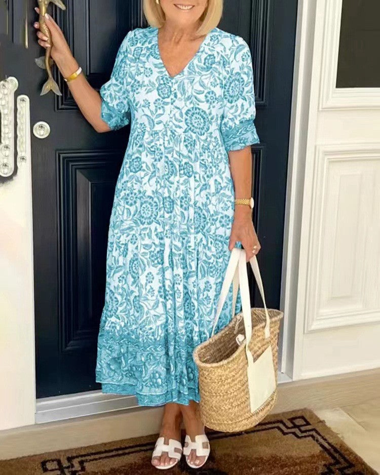 MARCO & BIANCA MILANO | ROCÍO ABITO MAXI FLOREALE CON SCOLLO A V DONNA