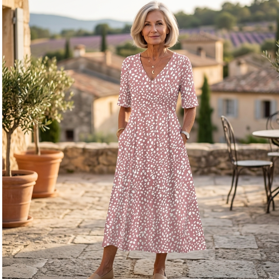 Colette | Abito midi fluido a pois con effetto modellante