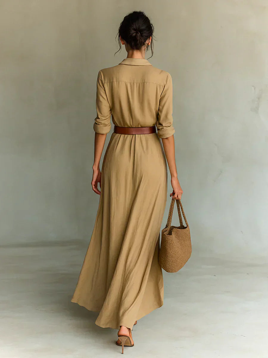 MARCO & BIANCA MILANO | CAMILLE MAXI ABITO CON REVER E CINTURA IN VITA DONNA